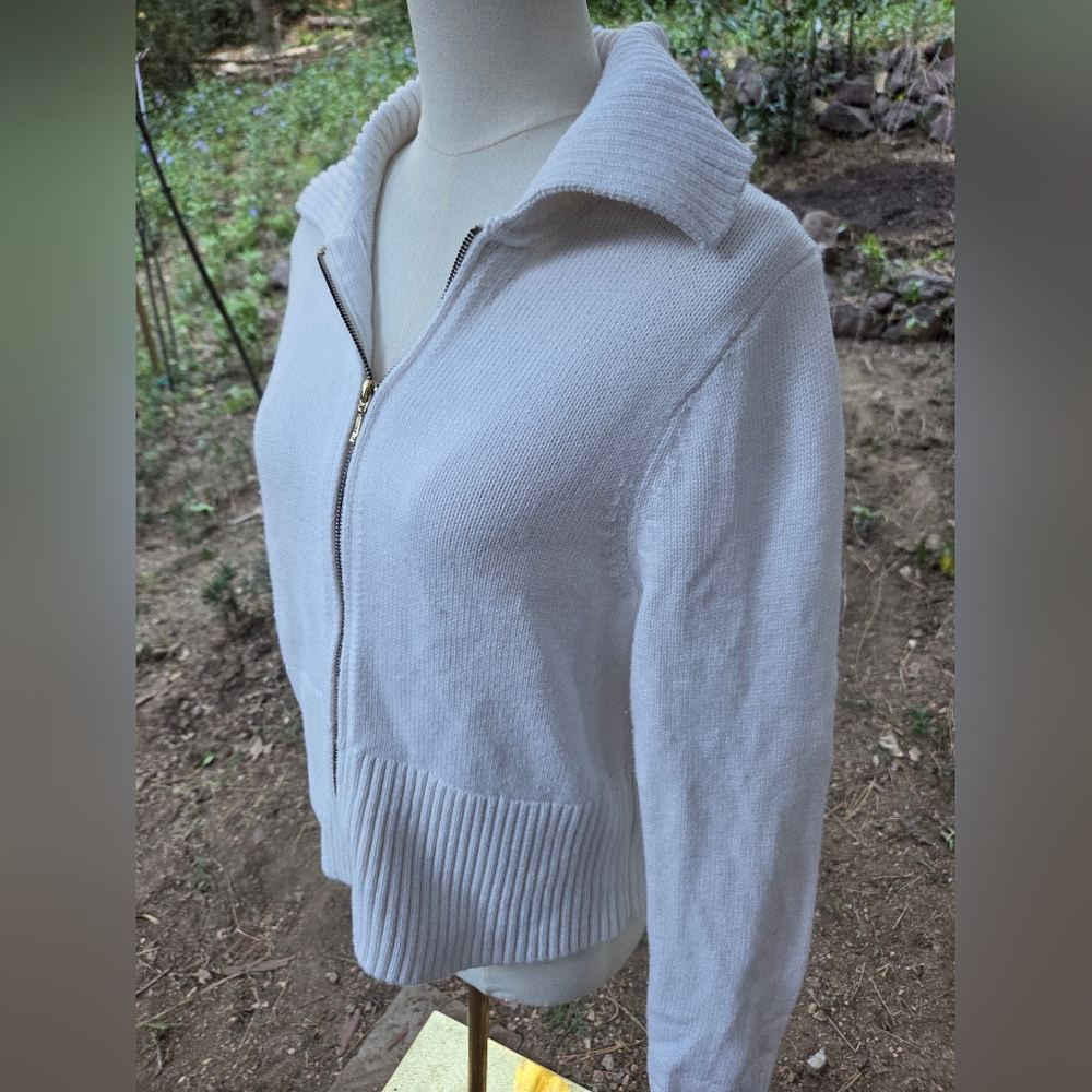 Abercrombie & Fitch Womens White Collared Zip Up Sweater - Picture 3 of 7